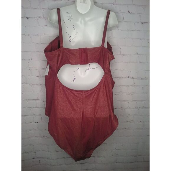 NWT ADDITION ELLE Plus Size 4X ONE PIECE SWIMSUIT Rasberry sparky‎ - Picture 2 of 7